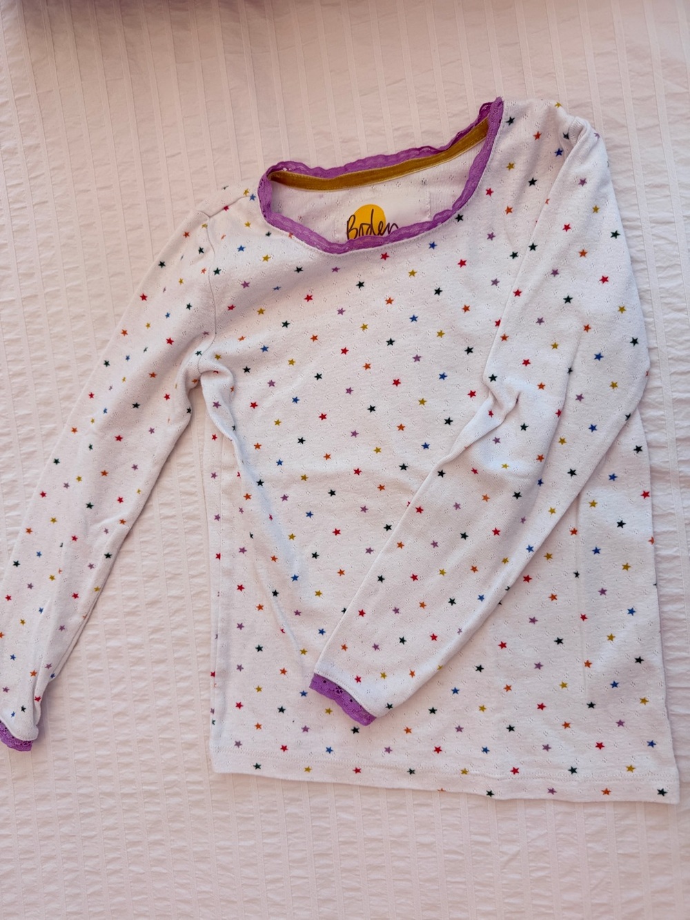 Mini Boden Pointelle Long Sleeve Shirt. Size:8-9